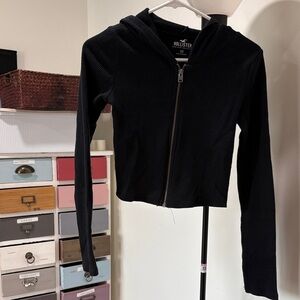 Hollister Women's Black Ribbed Hoodie